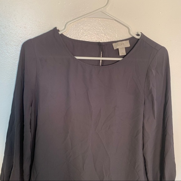 Loft 3/4 Sleeve Blouse Gray Crochet Hem - Picture 3 of 9